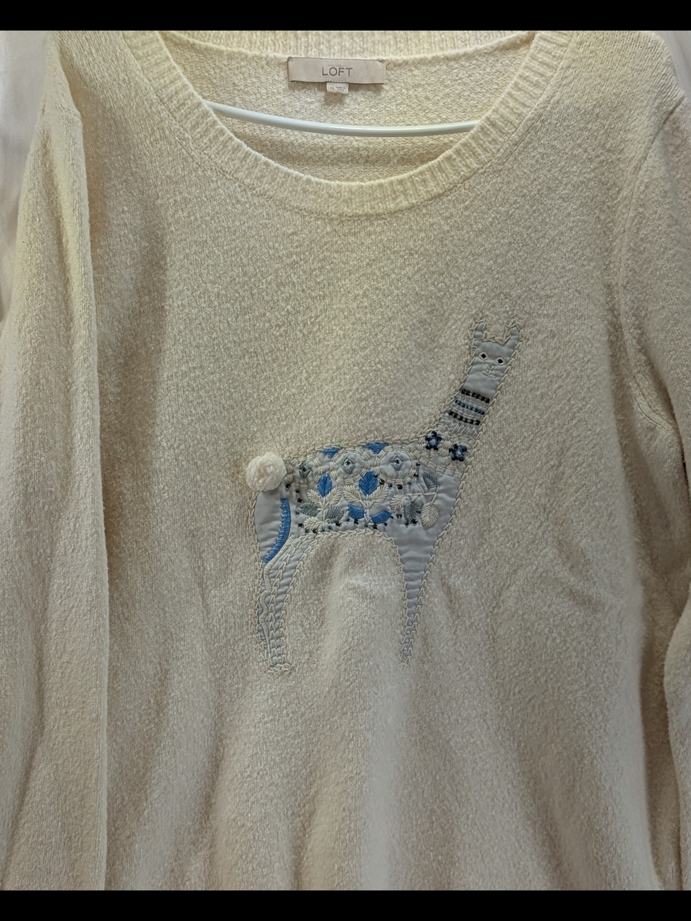 LOFT Cream Embroidered Alpaca Sweater Size XL